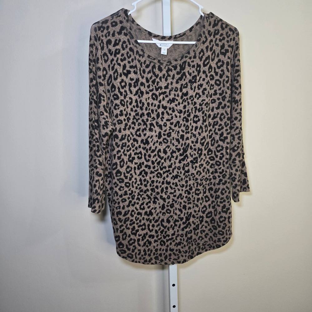 Market & Spruce Leopard Print Long Sleeve Top Brown Animal Print Womens sz M